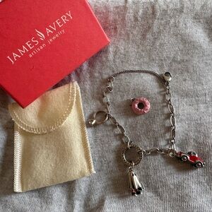 James Avery Charm Bracelet with 3 linked charms and 1 unlinked charm